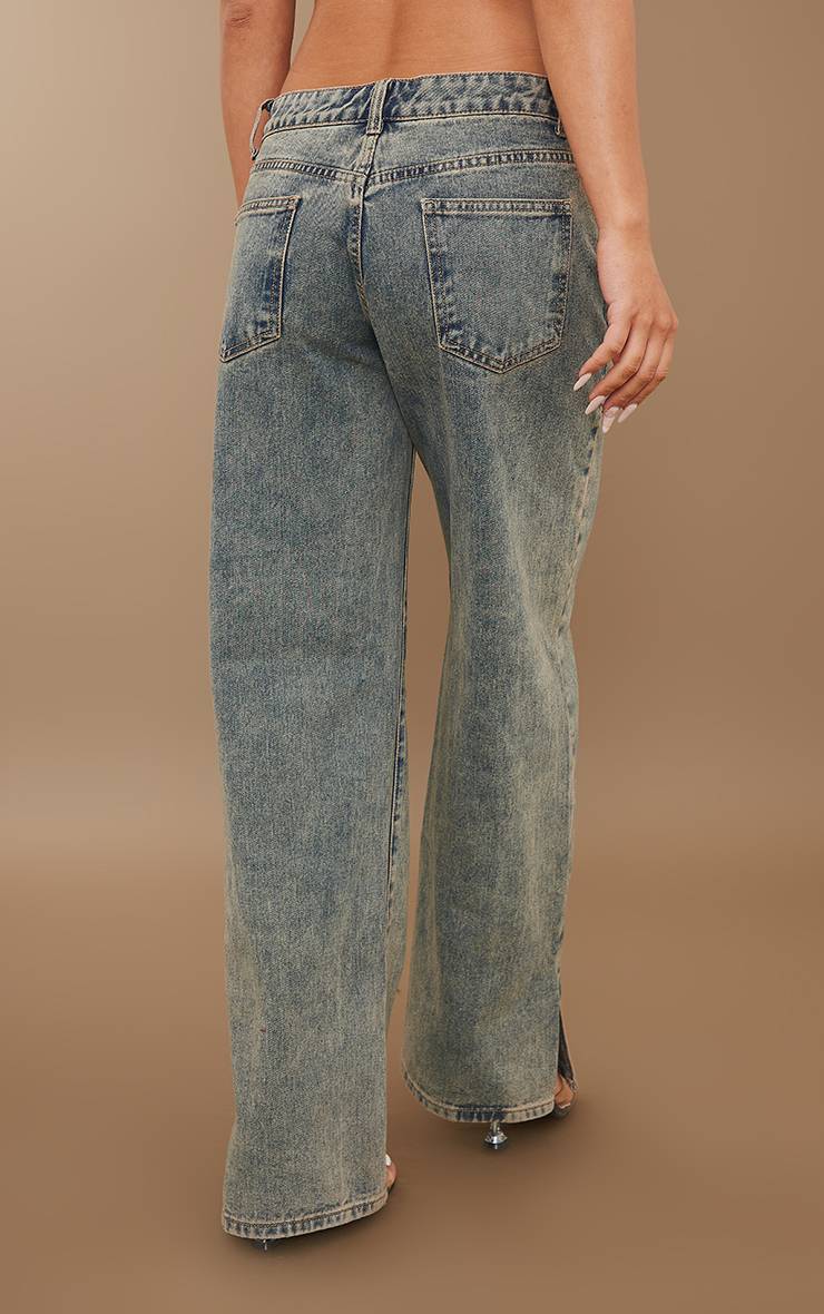 Délavage Vintage Jean Taille Mi-haute À Ourlet Fendu