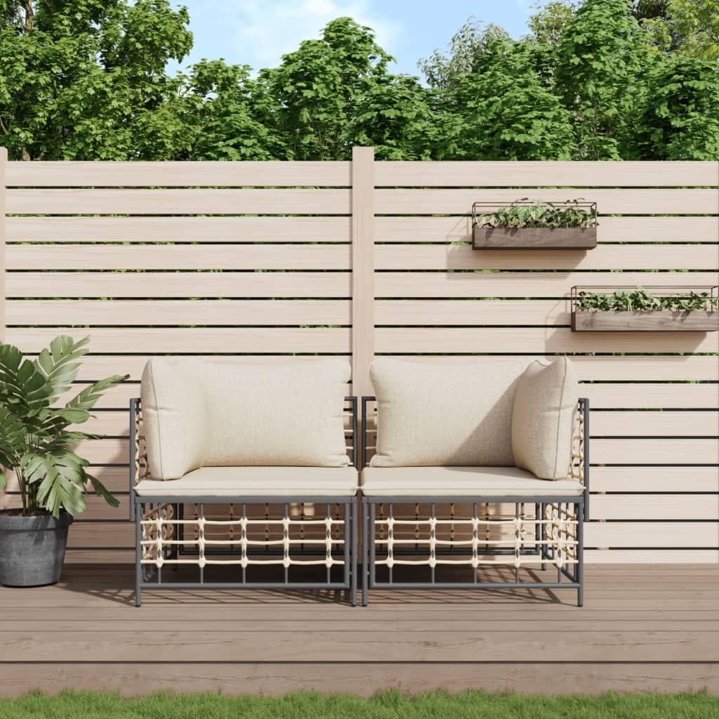 Ecksofa Set, 2-teilig, Anthrazit Poly Rattan, Modulares Gartensofa mit Kissen, Robustes Outdoor Möbel für Terrasse, Balkon, Garten