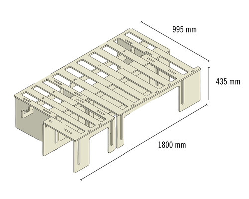 Buildify Campingbox Christoph bedsysteem, lengte-asymmetrisch, voor VW T5/T6, 1800x1180x435 mm (LxBxH) (zonder montage- en bevestigingsmateriaal)