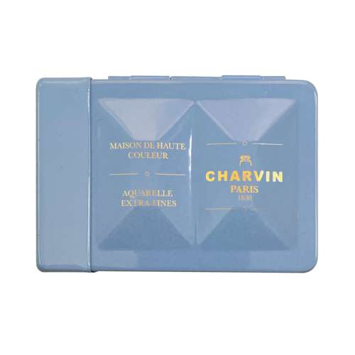 CHARVIN extrafeine Aquarellfarbe, 12 x 1/2 Näpf., Metallkasten mit Wassertank