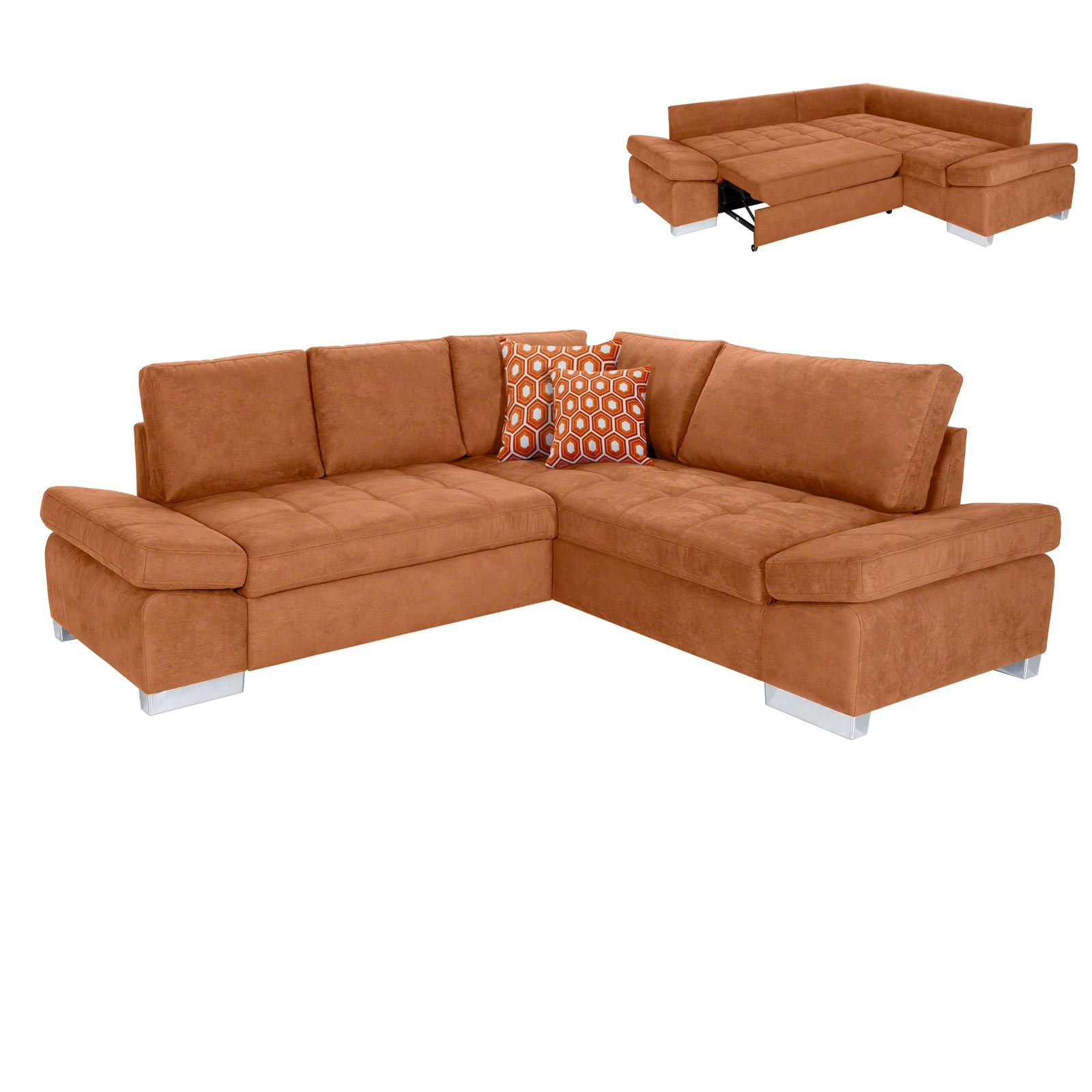 Ecksofa - cognac - Liegefunktion links