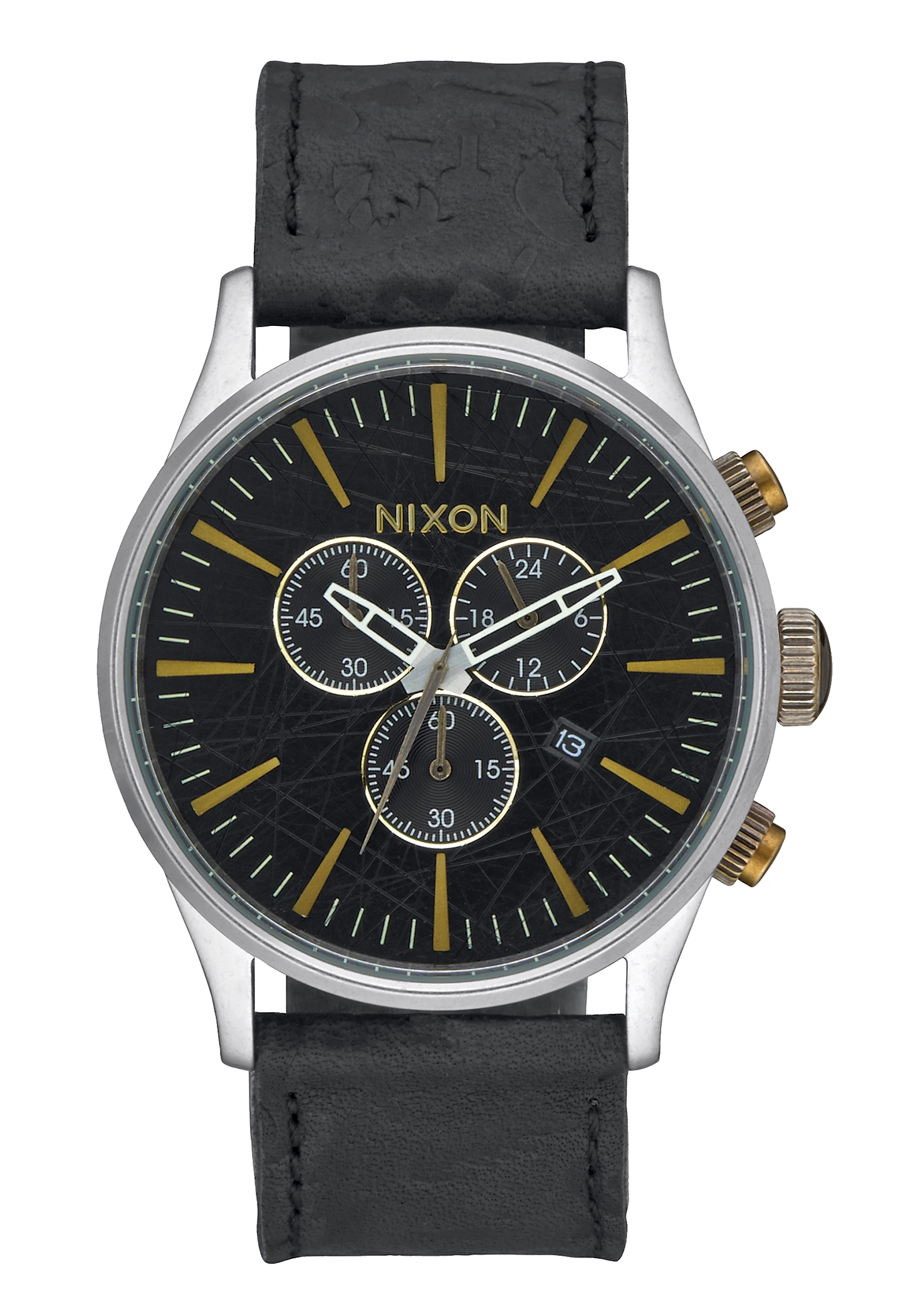 Nixon The Sentry Chrono Leather Black Brass A4052222
