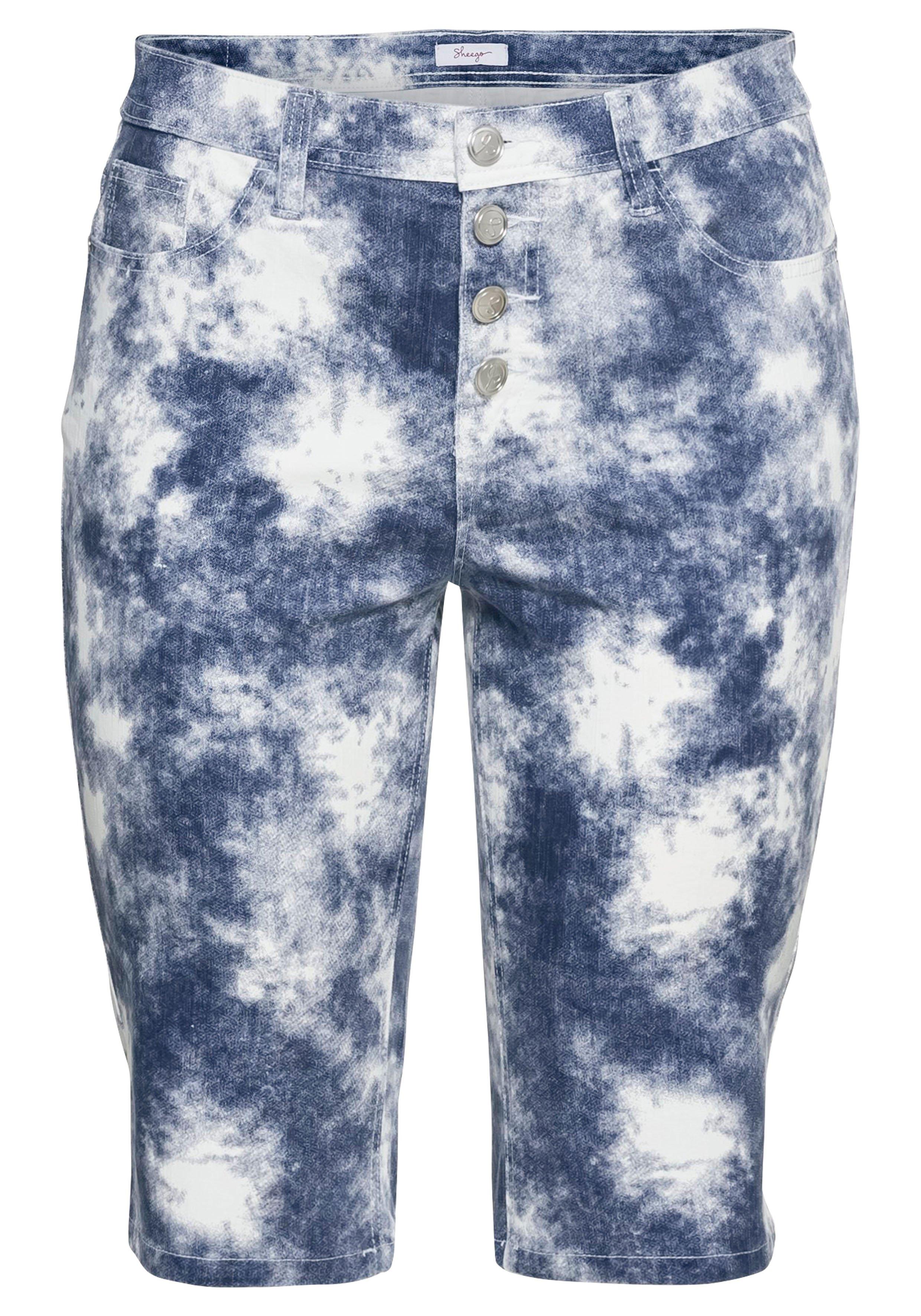 Jeansbermudas mit Batikdruck, in 5-Pocket-Form