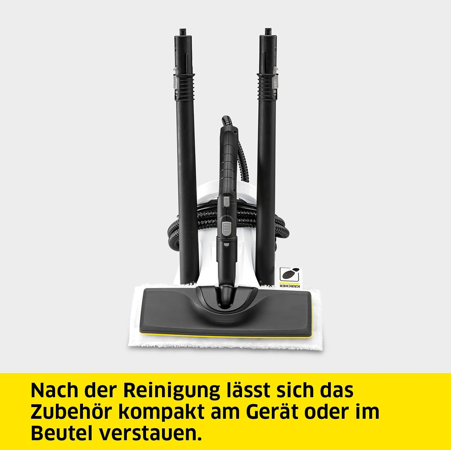 Kärcher Dampfreiniger SC 2 Deluxe, Flächenleistung: ca. 75m², Tank: 1 l, Dampfdruck: max. 3,2 bar, Aufheizzeit: 6,5 min., Heizleistung: 1.500 W, mit Bodenreinigungsset EasyFix und 3 Düsen