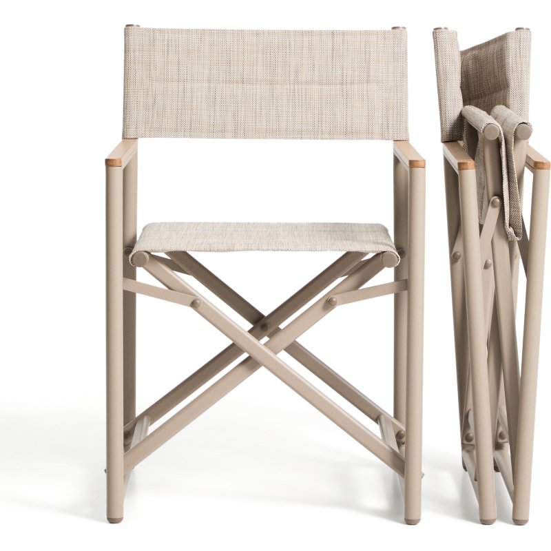 Chaise pliable d’extérieur Tisno en aluminium écru et textilène écru