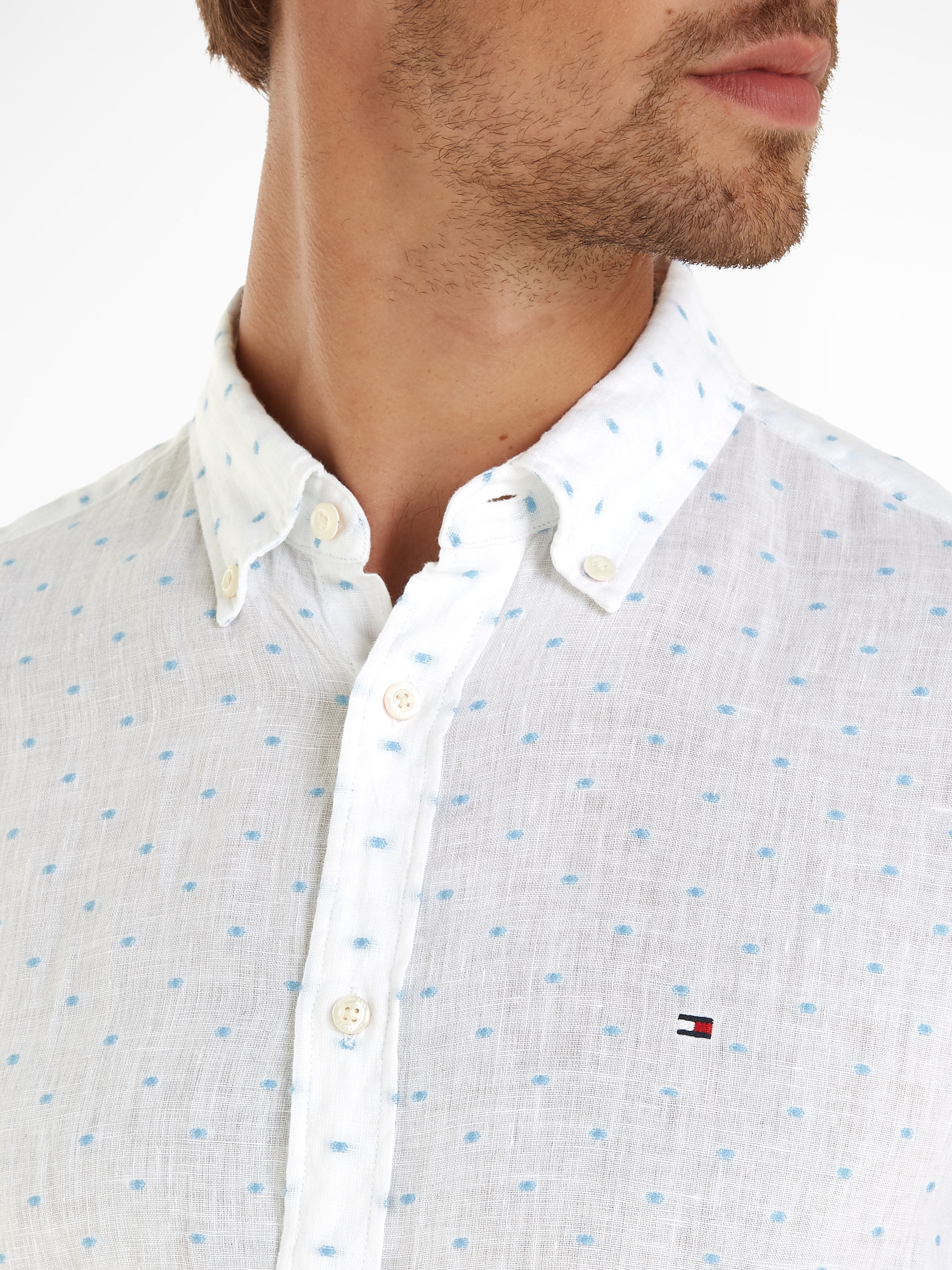 Tommy Hilfiger Langarmhemd »LINEN FIL COUPE Slim Fit SHIRT«, modisch gepunktet