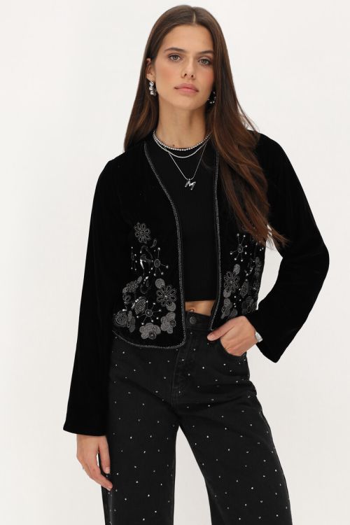 Zwart velvet jacket met zilverkleurige embroidery