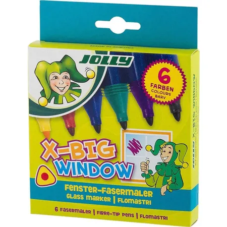 Jolly X-BIG Window Fenster-Fasermaler 6 Stück, dreikant