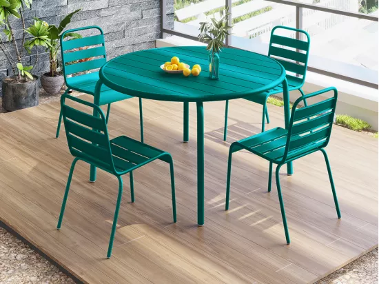 Table de jardin ronde D.110 cm en métal - Bleu canard - MIRMANDE de MYLIA