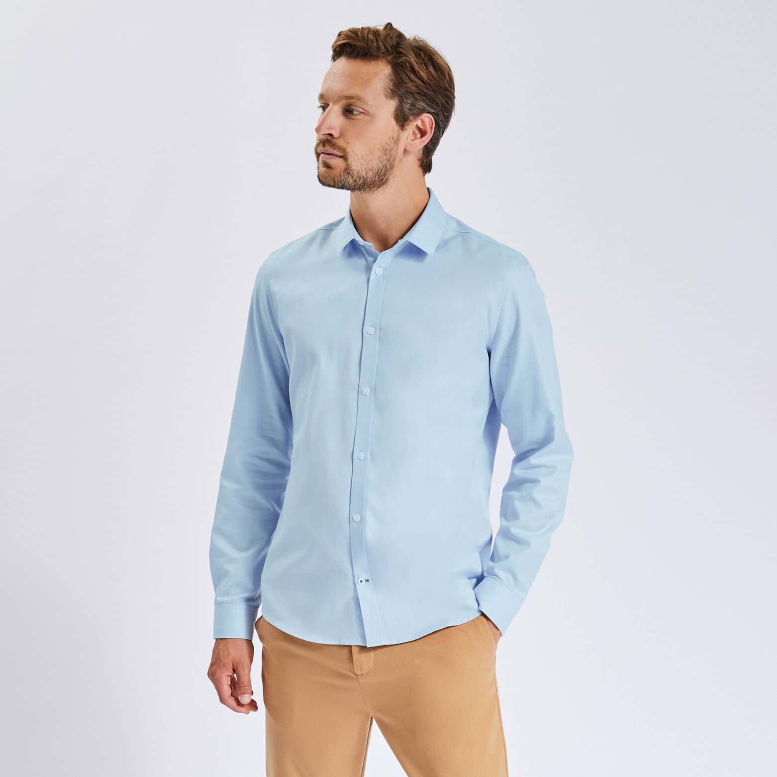 Chemise extra-slim repassage facile unie coton Bleu clair