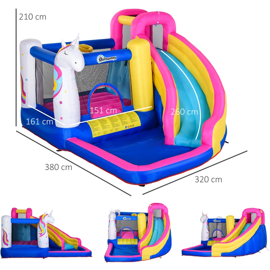 Outsunny Kinderhüpfburg mit Rutsche und Pool bunt
