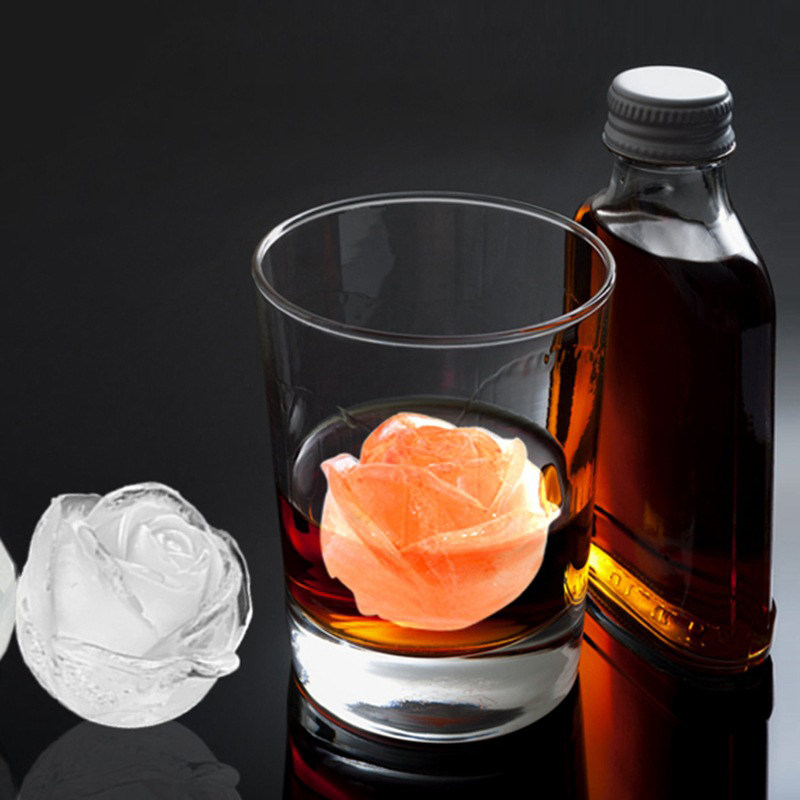 (6-fach) 3D Silikon Eiswürfel Form DIY Ice Cube Tray mit Deckel für Cocktails / Whisky / Softgetränke - Rose
