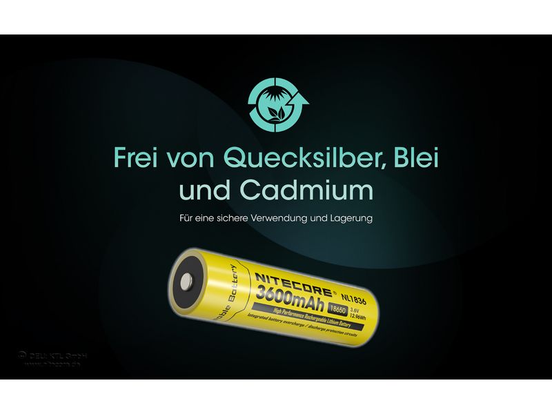 Nitecore Akku NL1836 Li-Ion Typ 18650 3600 mAh, 1 Stück Li-Ion Akku