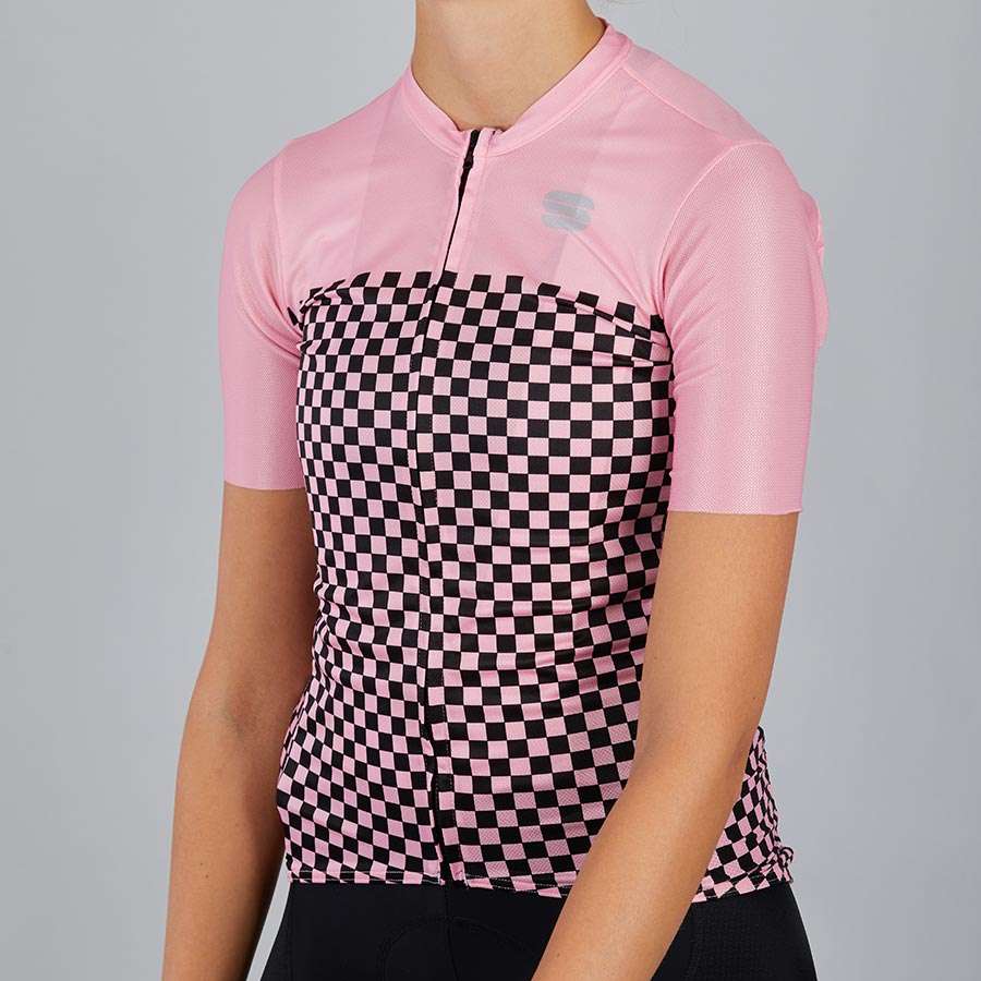 Sportful Checkmate Fietsshirt Korte Mouwen Roze/Zwart Dames