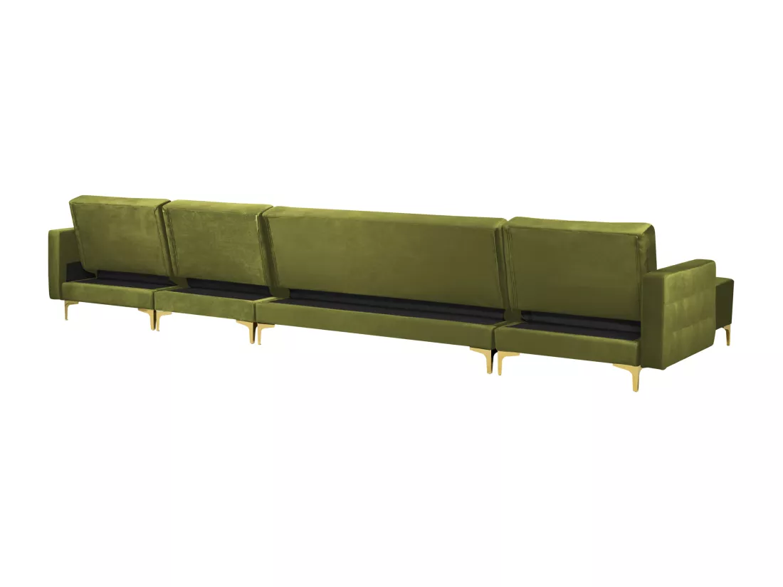 Canapé modulable 6 places en forme de U velours vert avec ottoman ABERDEEN