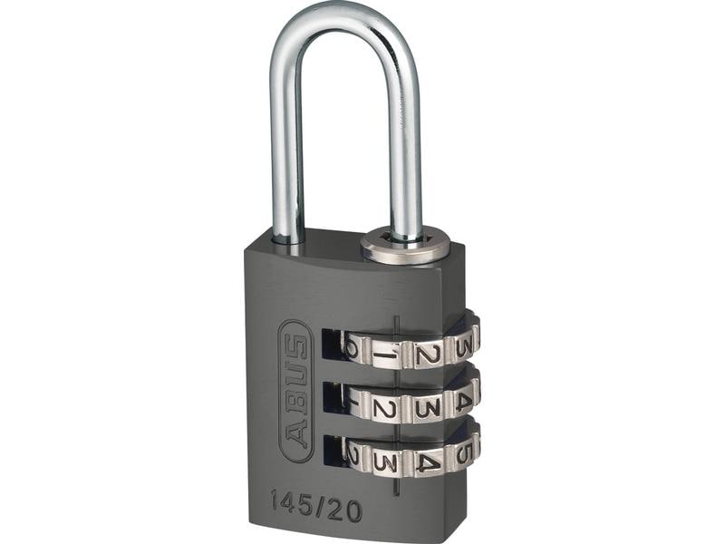 Abus Zahlenschloss 145/20 Lock-Tag Titanium Aluminium Vorhangschloss mit einstellbarem Zahlencode