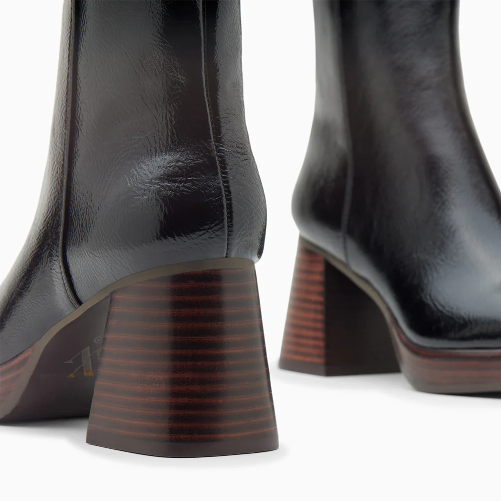 Bottines-Bottines Marina noires à plateforme et talon bois