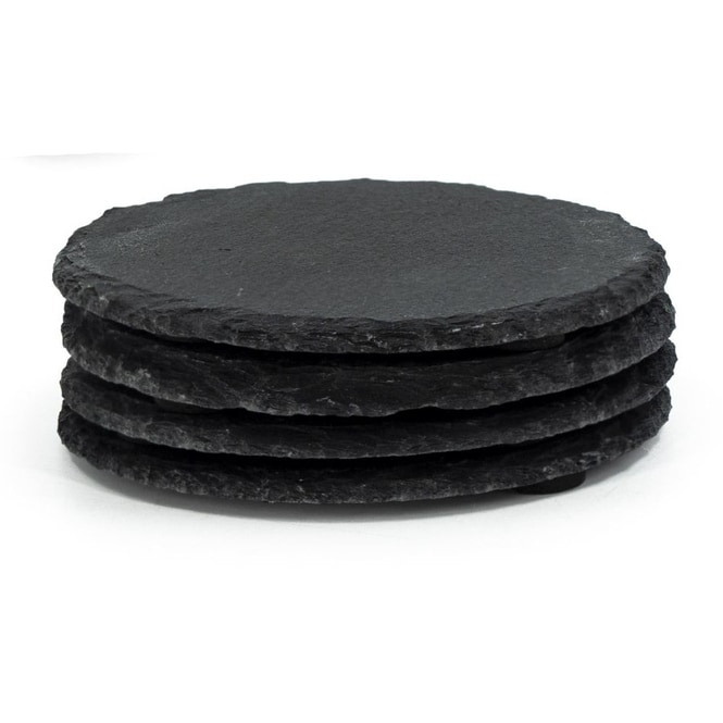 Glasuntersetzer - aus Schiefer - schwarz - Ø ca. 10 cm - 4-teilig - 1 Set