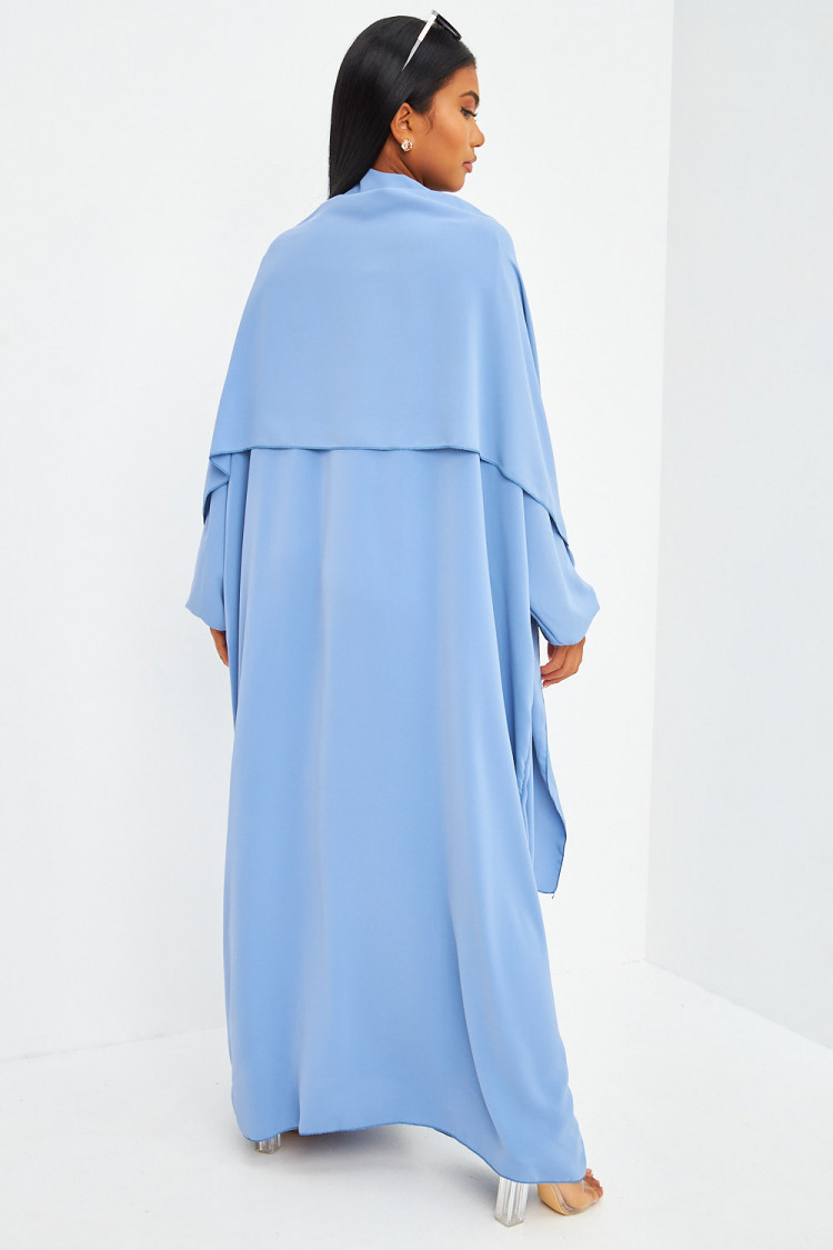 Abaya bleue ample avec voile intégré