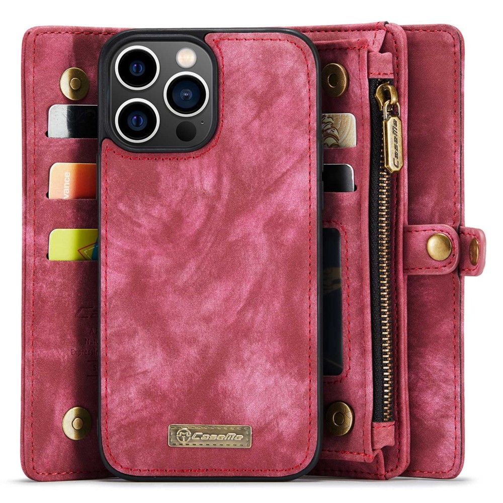 iPhone 14 Pro 2in1 Leder Tasche   Magnet Hardcase Karten Etui - Rot