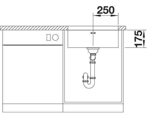 Blanco SUPRA 500-U spoelbak, 530 x 430 mm, roestvrij staal, geborstelde afwerking, 518205
