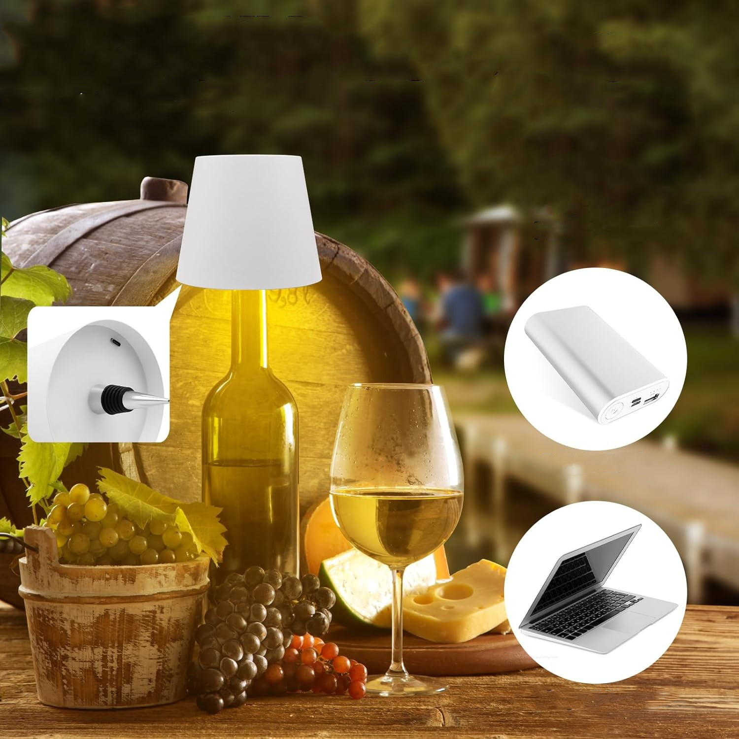 LED Akku Tischleuchte Wein Flaschen Aufsatz Home Deko Lampe Kabellose Whiskyflaschen Beleuchtung mit Touch Steuerung / 3 Farbmodi - Weiss