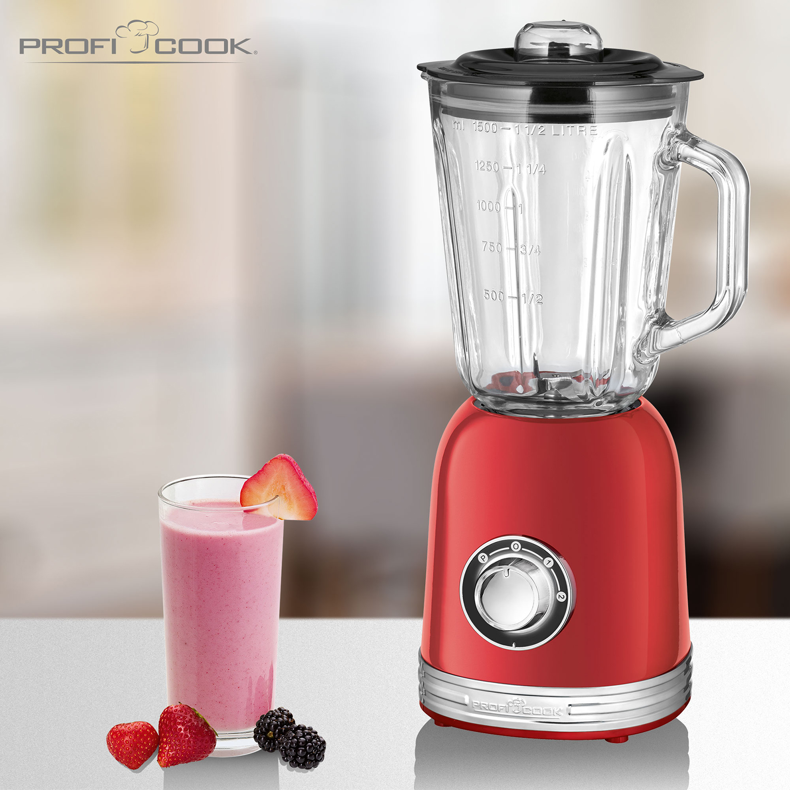 PROFICOOK Universalmixer - Edelstahl-rot - Vintage-Look