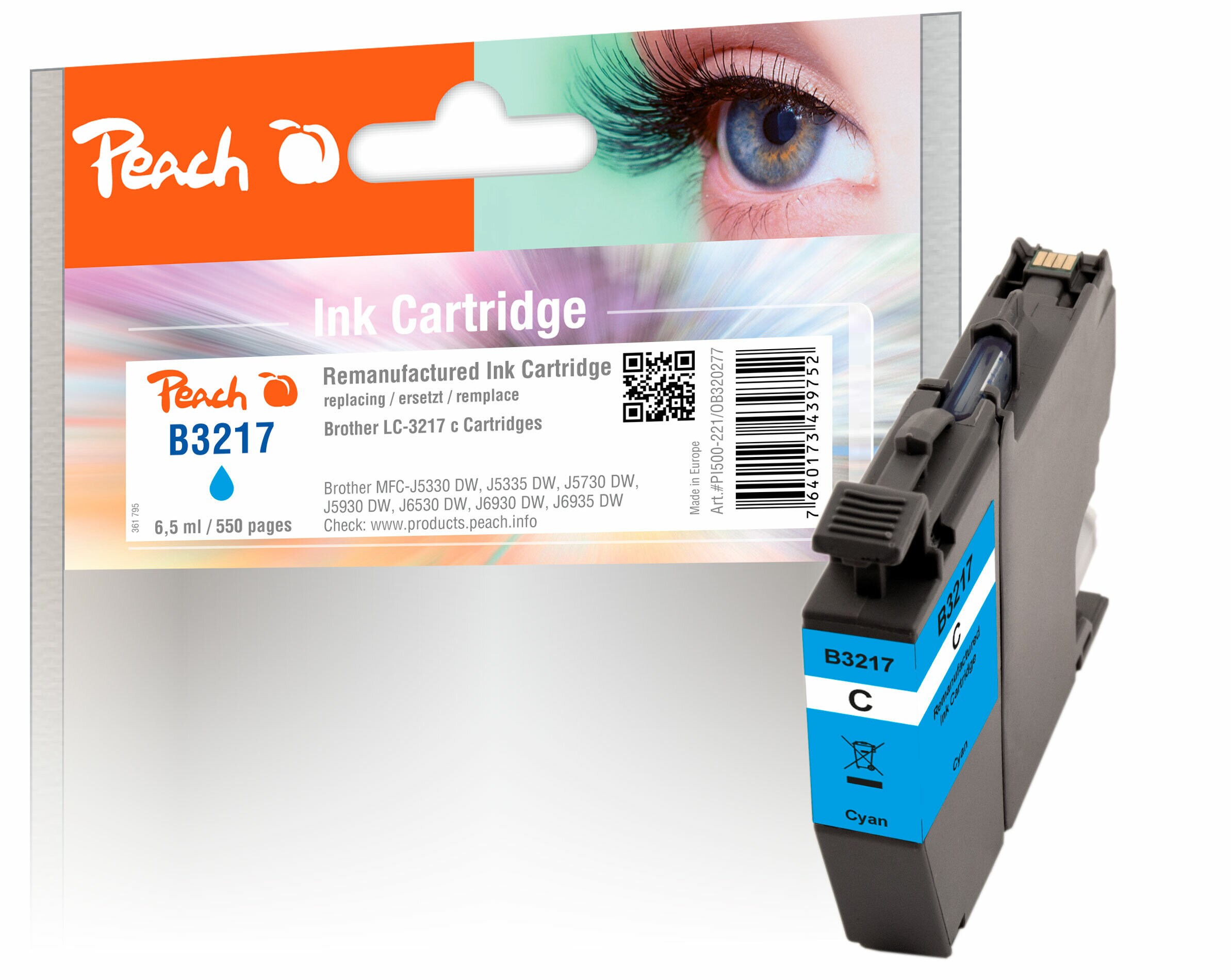 Peach B3217 C Druckerpatrone cy ersetzt Brother LC-3217C für z.B. Brother MFCJ 5730 DW, Brother MFCJ 5330 DW, Brother MFCJ 5335 DW (wiederaufbereitet)