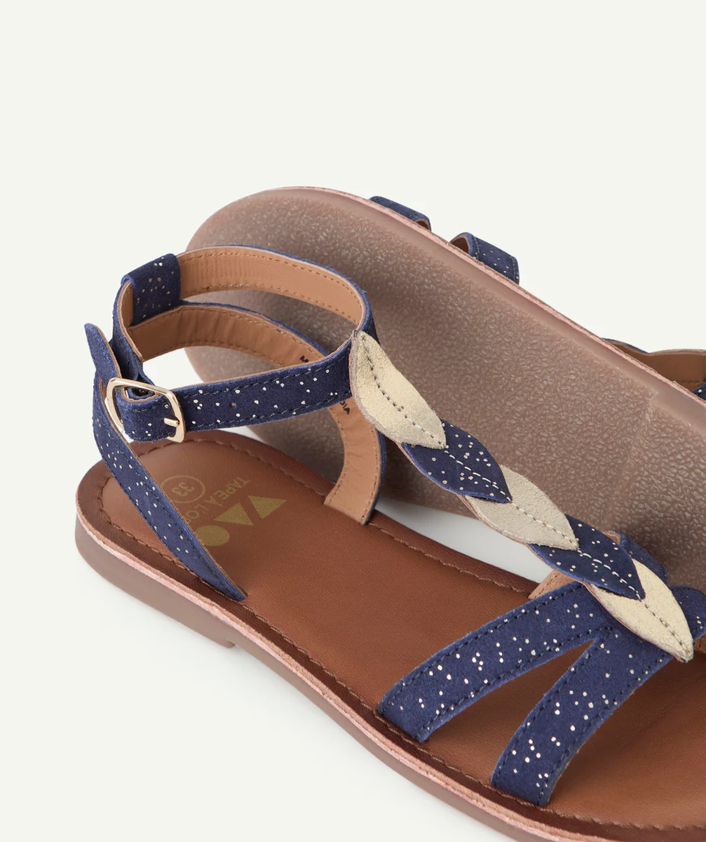 sandales fille en cuir marron et bleu marine