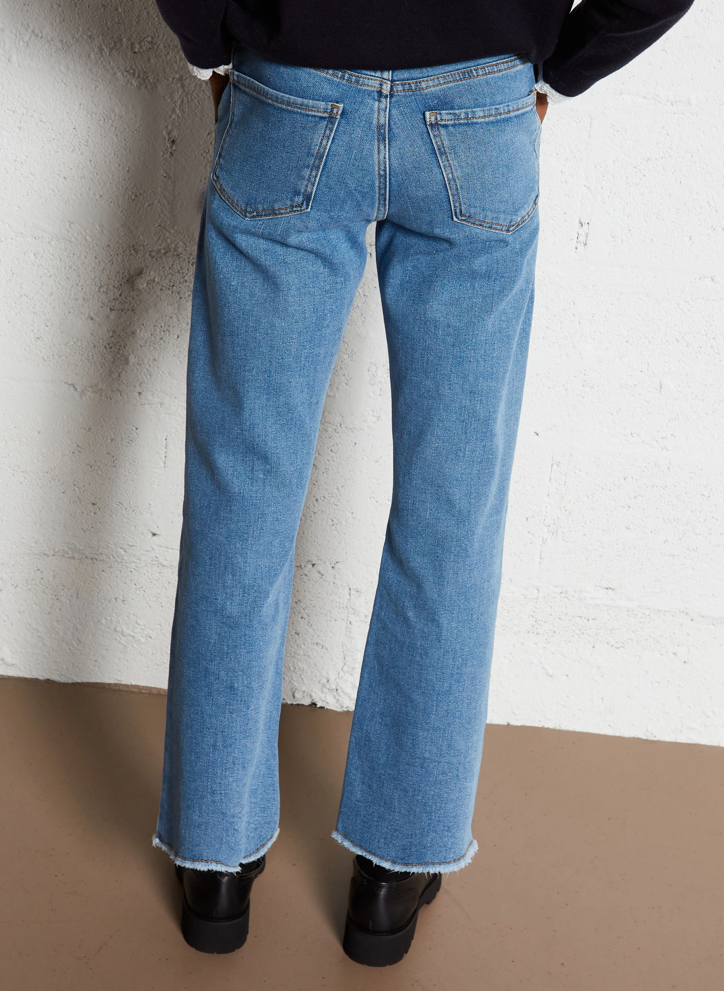 Jean boyfriend en coton mélangé | Bleu