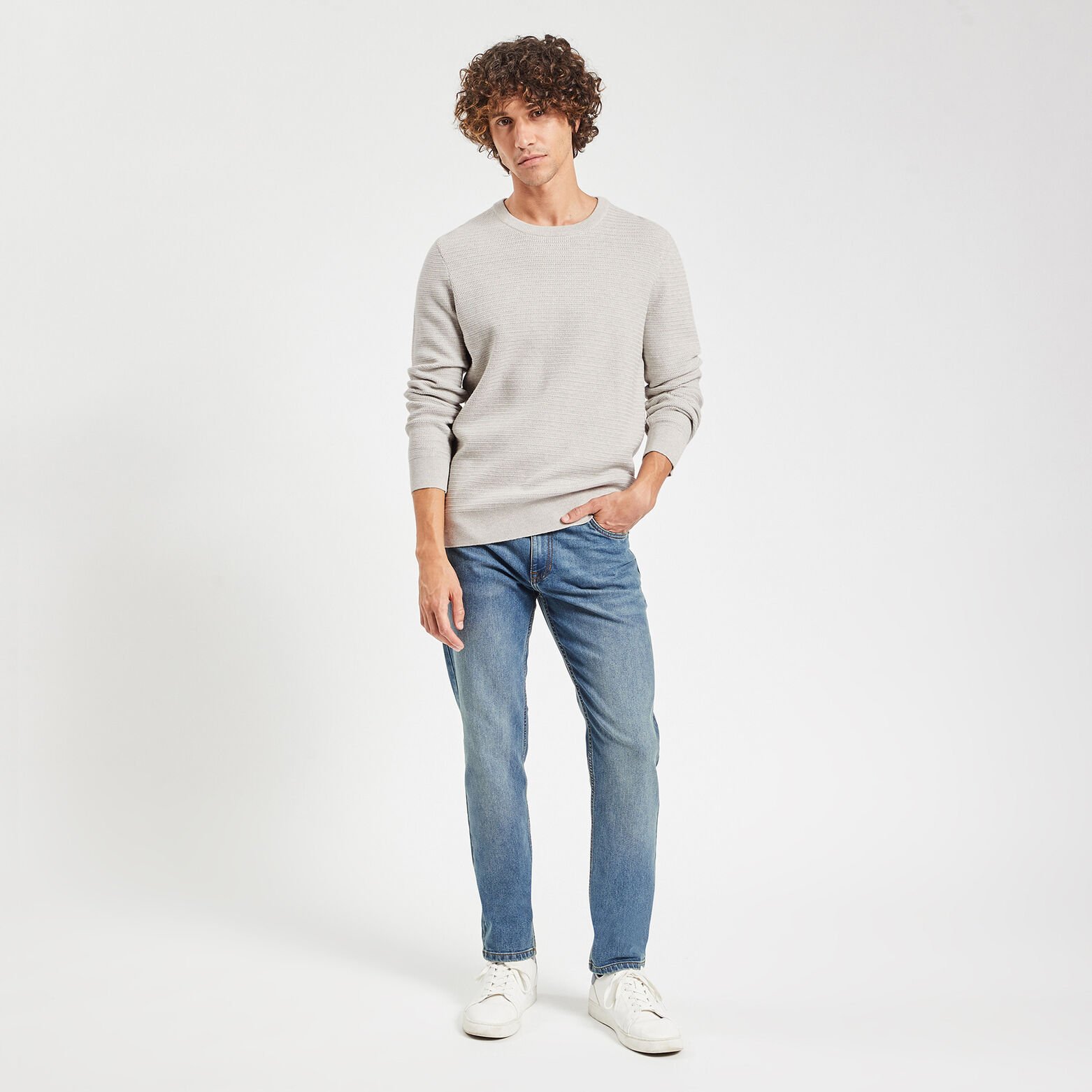 Jean straight en coton et polyester recyclés Bleu