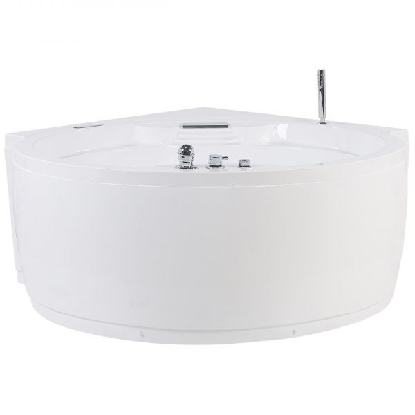 Beliani Banheira de Hidromassagem de Canto Branca em Acrílico com Jatos de Massagem 150 cm com led e Bluetooth 181x150x64 - 4251682240918