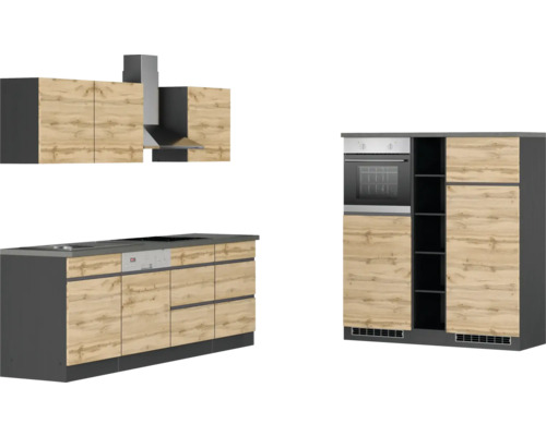 Held Furniture keukenblok met apparatuur PISA 390 cm wild eiken mat gedemonteerd omkeerbaar model 1129.6310