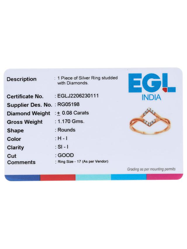 Rauten-Ring, 10 Diamanten, 0,08 ct. Silber 925, rosévergoldet