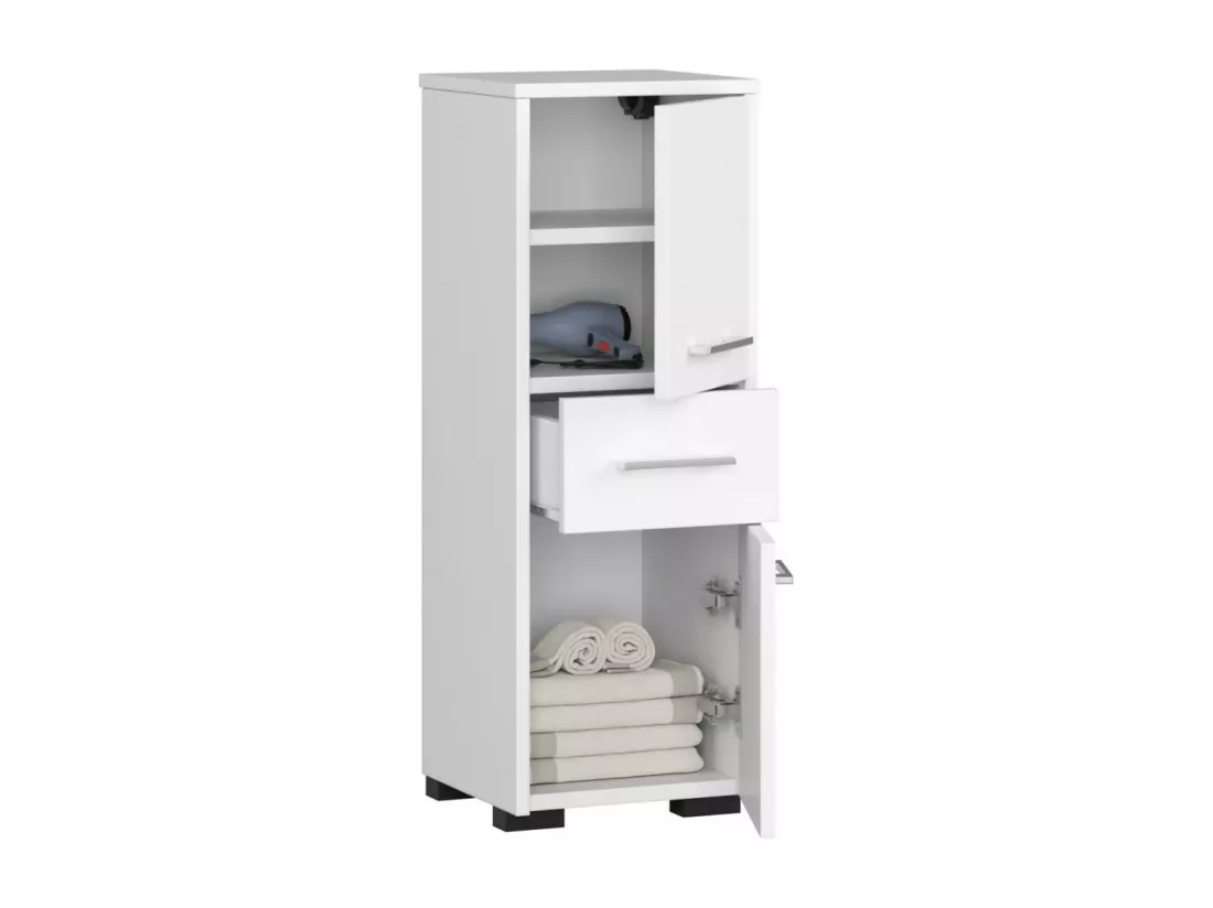 Colonne salle de bains AKORD FIN Blanche 30 cm 2 portes 1 tiroir façade Blanche 3 étagères 30x30x85 cm