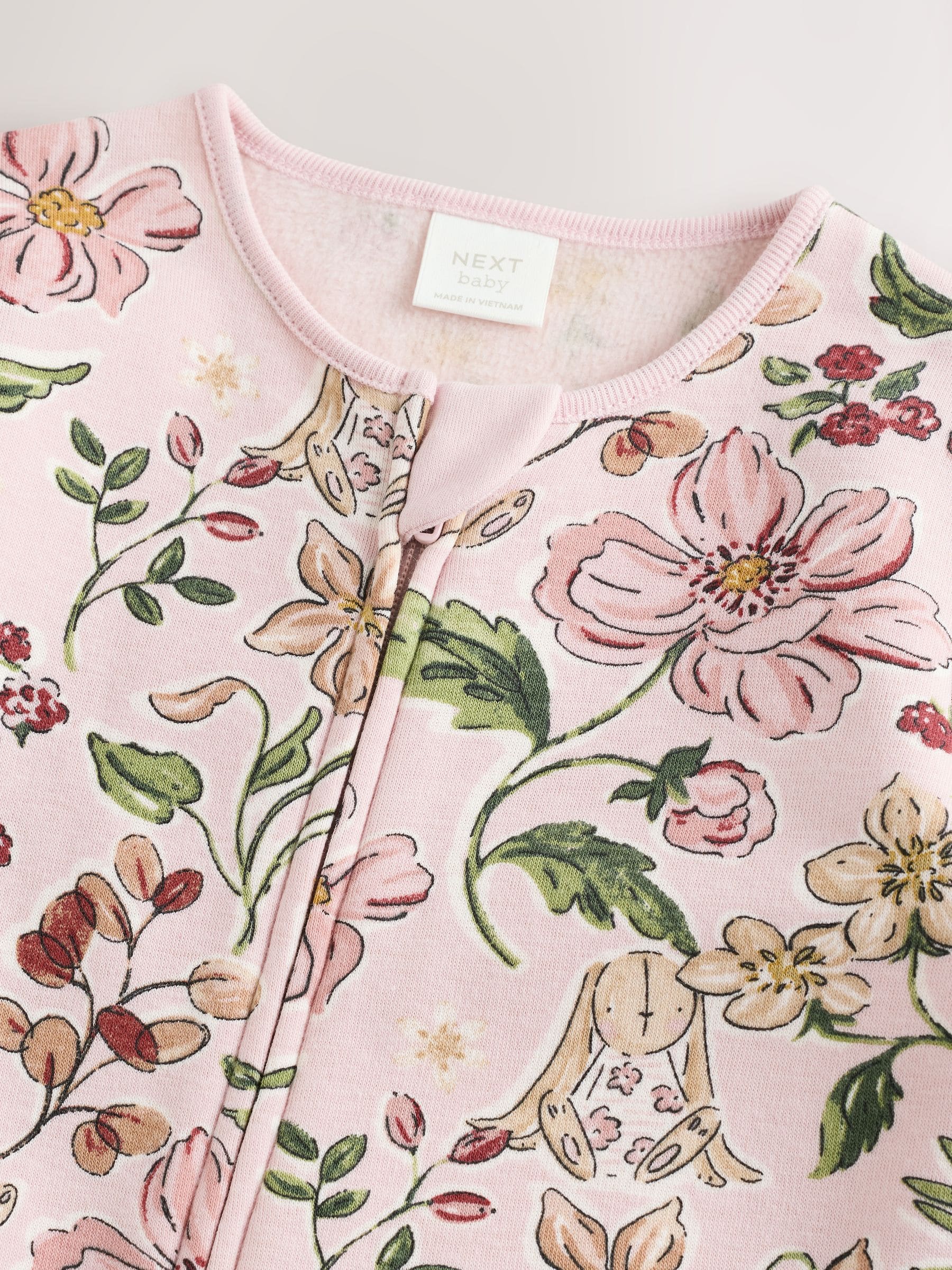 Roze - Fleece Lined Two Way Zip Baby Sleepsuit