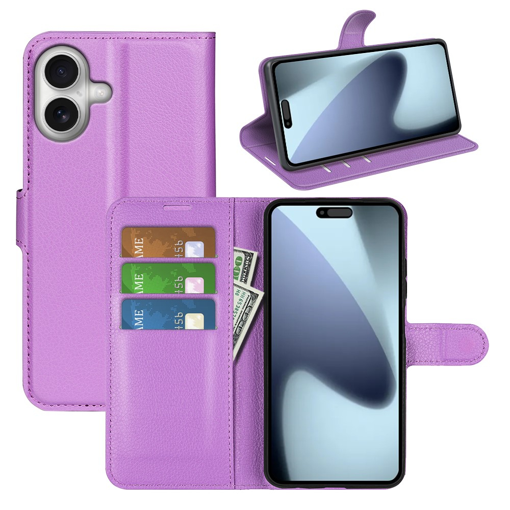 iPhone 17 Leder Tasche Flip Cover Litchi Look - Lila
