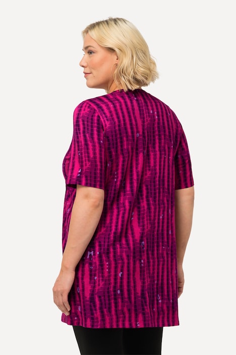 Longshirt, Batikmuster, A-Linie, V-Ausschnitt, Halbarm
