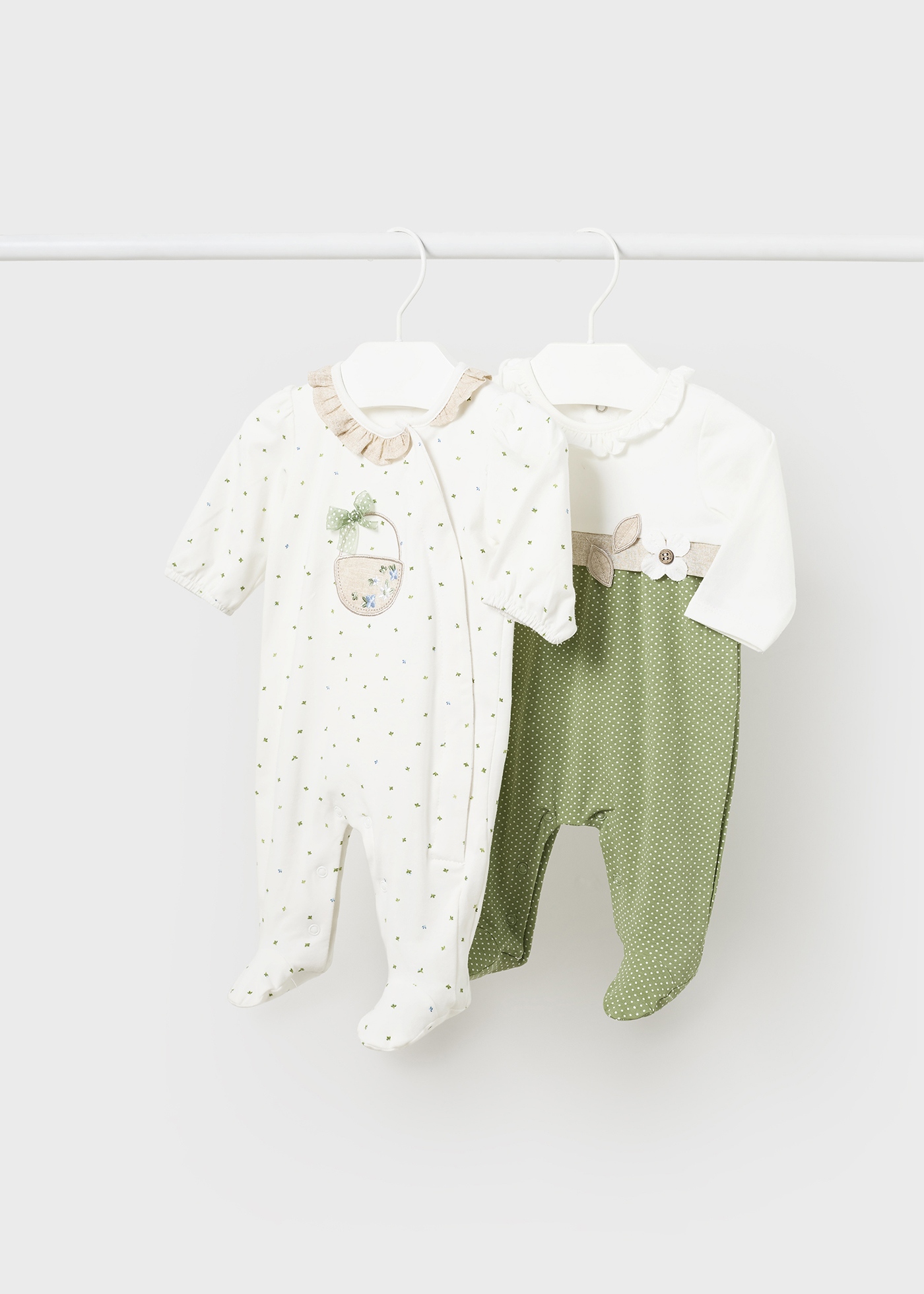 Conjunto de 2 macacões compridos Better Cotton para recém-nascidos, cor Crystal.