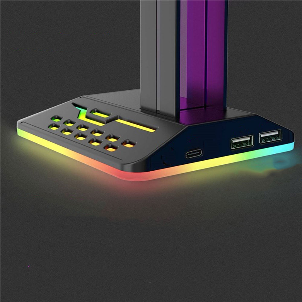 Gaming Kopfhörer Halterung Ständer für Over-Ear Headset mit 2x USB A Anschluss   RGB Beleuchtung - Schwarz
