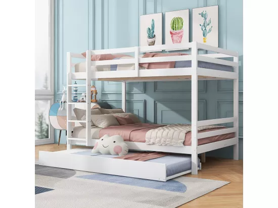 Lit superposés Lit jeune 140x200 cm Lits d'enfant avec lit gigogne Rampes hautes Escalier stable Blanc