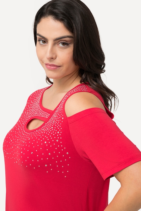 T-Shirt, Ziersteine, A-Linie, Cut-Outs, Halbarm