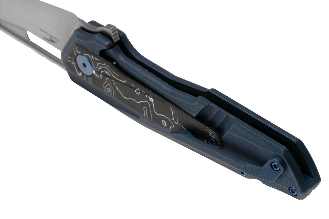 WE Knife Falcaria WE23012B-3 Hand Rubbed Satin CPM 20CV, Blue Titanium, Aluminum Foil Carbon Fiber Inlay, zakmes