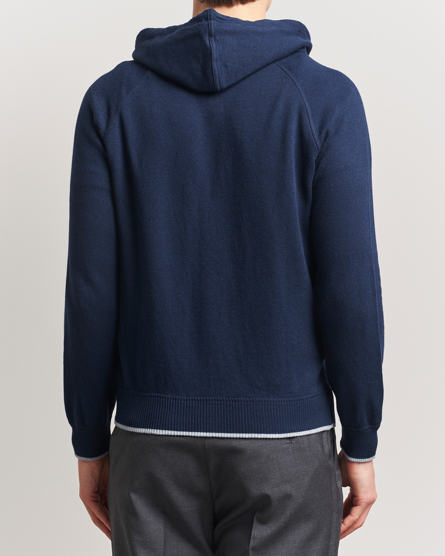 Gran Sasso Cotton/Cashmere Knitted Hooded Full Zip Navy