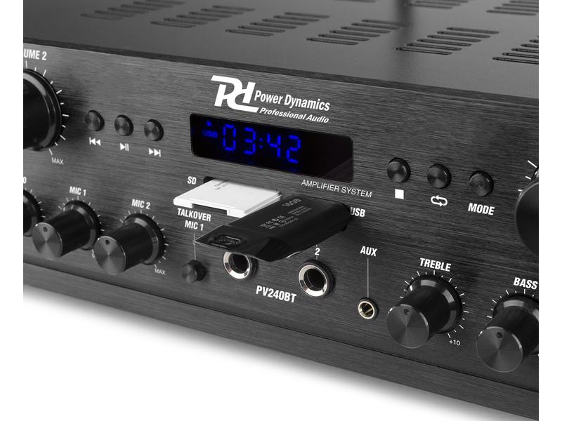 Power Dynamics Verstärker Pro PV240BT 4 Kanal-Verstärker mit Bluetooth, SD, USB und FM Radio