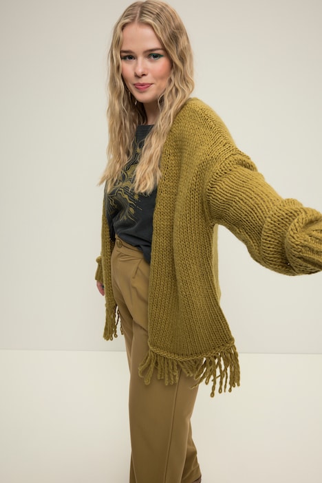 offene Strickjacke, oversized, extra softer Strick, Fransensaum