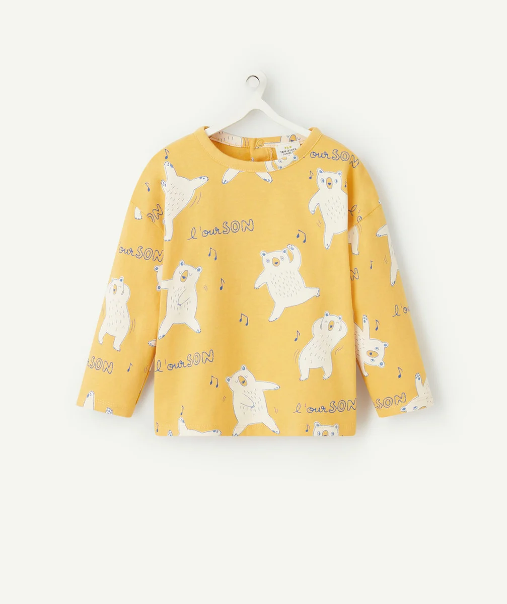 T-SHIRT MANCHES LONGUES BÉBÉ GARÇON EN COTON BIOLOGIQUE JAUNE THÈME OURSON