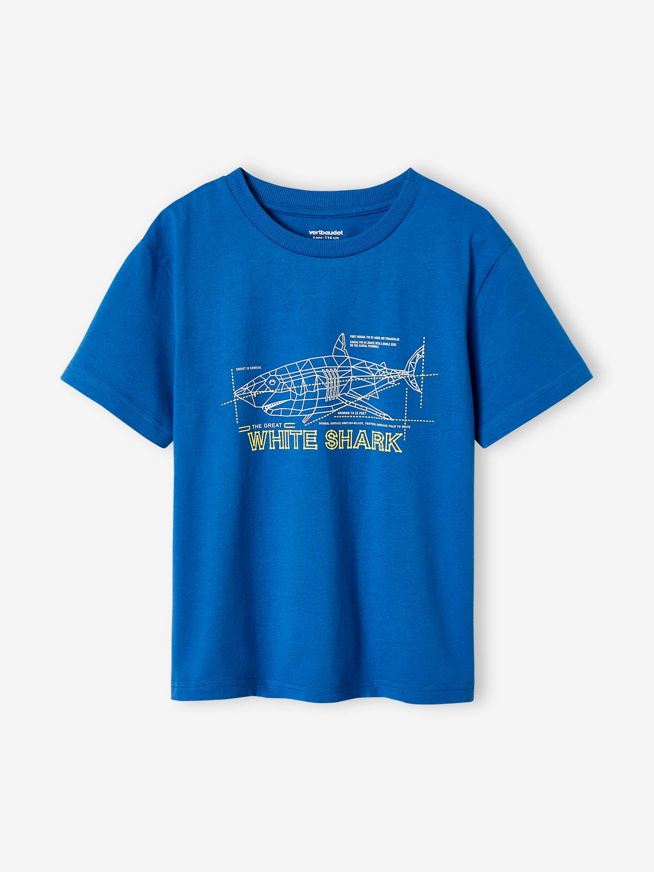 Camiseta infantil com efeito 3D, azul escuro.