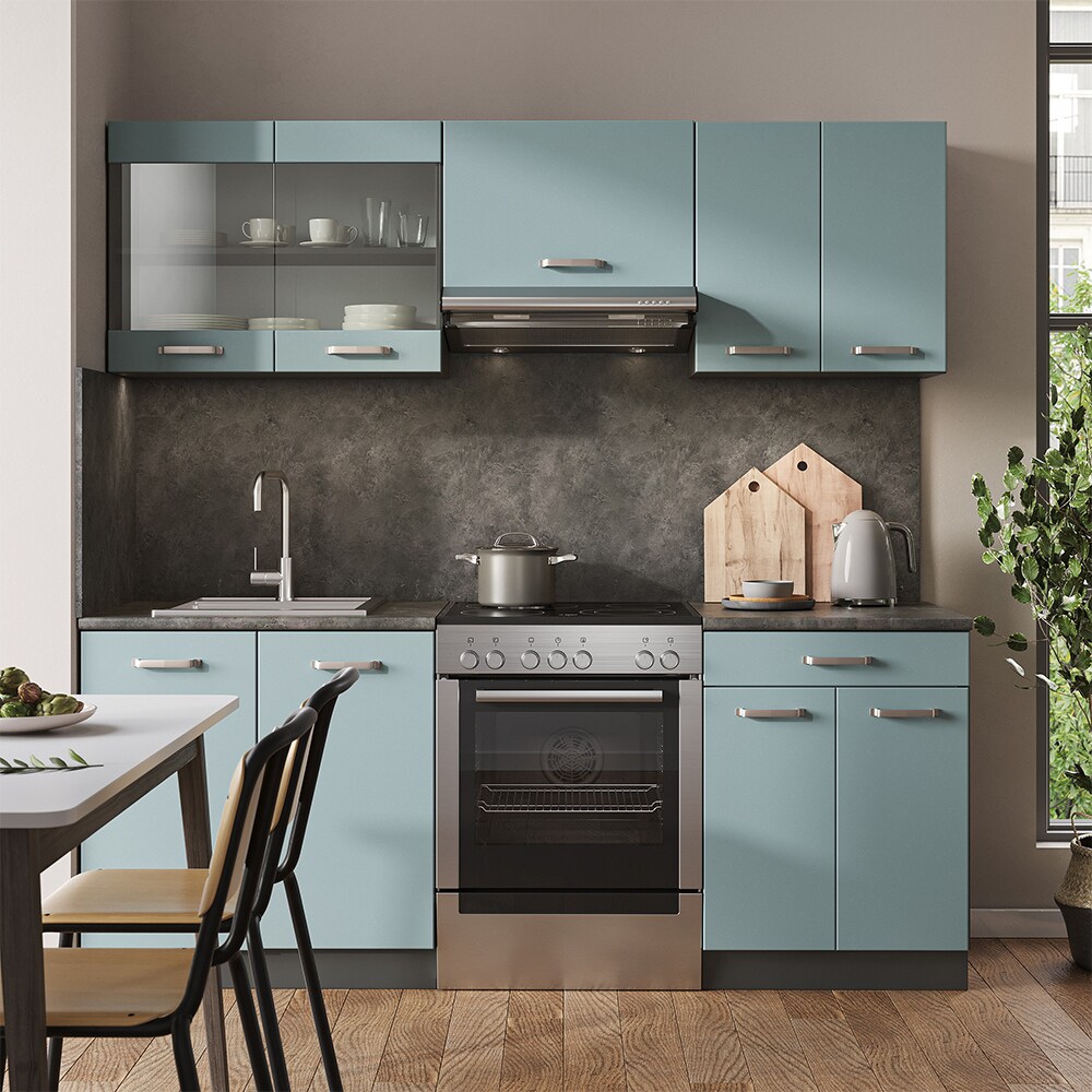 Vicco Küchenzeile R-Line Solid Anthrazit Blau Grau 200 cm modern Küchenschränke Küchenmöbel