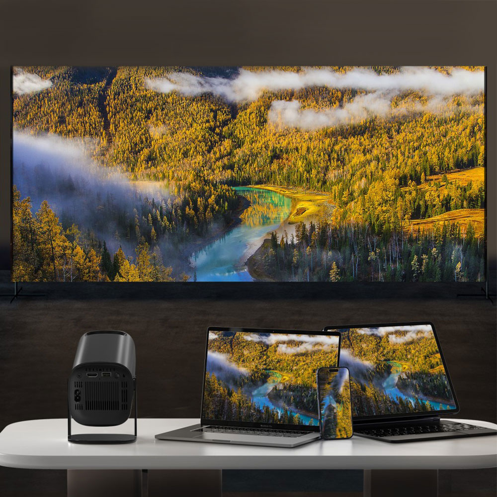 Multimedia LED Projektor Beamer Heimkino (ANSI 180 Lumen) 4K UHD / HDMI / WiFi / Android 11.0 und Screen Mirroring - Schwarz